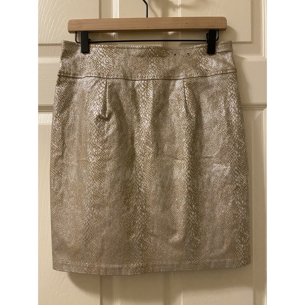 INC International Concepts Silver Snakeskin Zipper Front Skirt Size S